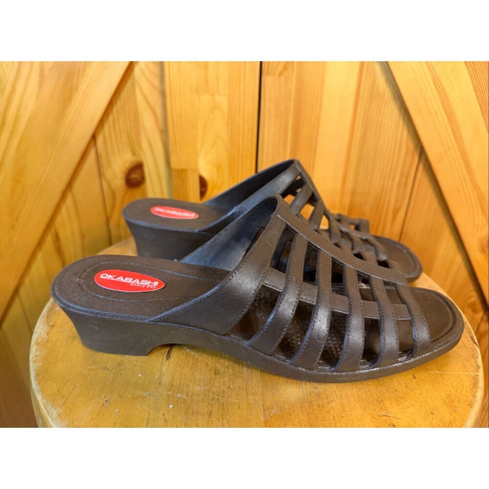 OKABASHI Women's Sienna Slide Heel Sandals Brown Size Large 9-10